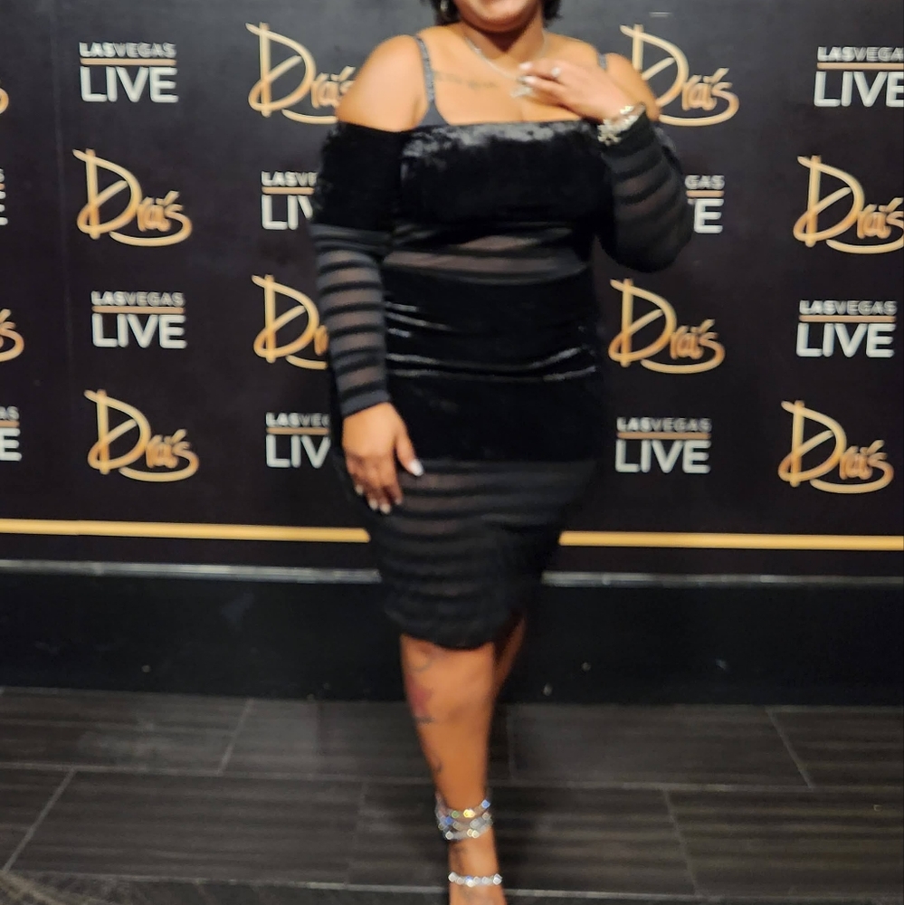 Off Shoulder Contrast Mesh Velvet Dress